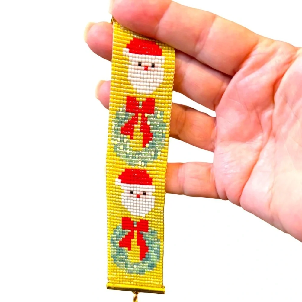 Christmas holidays Hand woven handcrafted beaded adjustable cuff bracelet